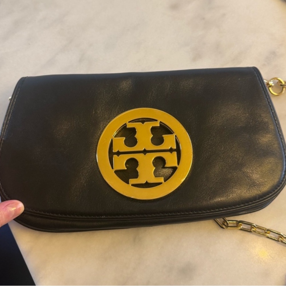 Tory Burch Black Leather Crossbody with Gold Accent
